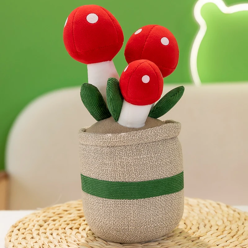 Wholesale Cute Plush Flower Pots and Mushroom Indoor Decoration Figures Pine Plant Pillows and Toys for Home Decor