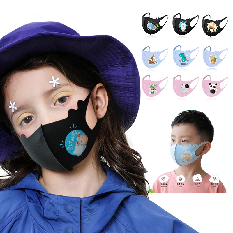 
3d Ice silk maskes kids cartoon maskes face washable fashion cute prited dust children maskes kids cotton 