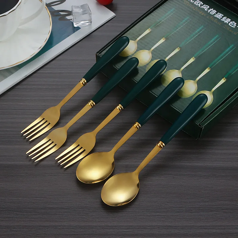 T1211 Stainless steel light luxury spoon fork dessert spoon thick long handle gift box set tableware