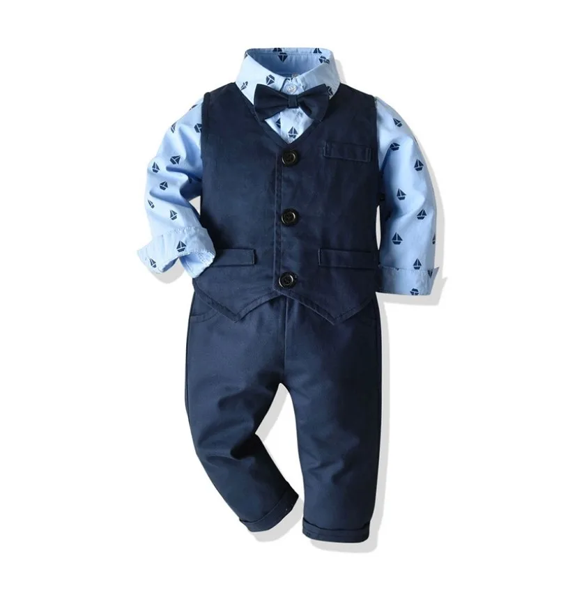custom  Children New Autumn Suit Kid Plaid Vest and Trousers Boys British Style Formal Suit