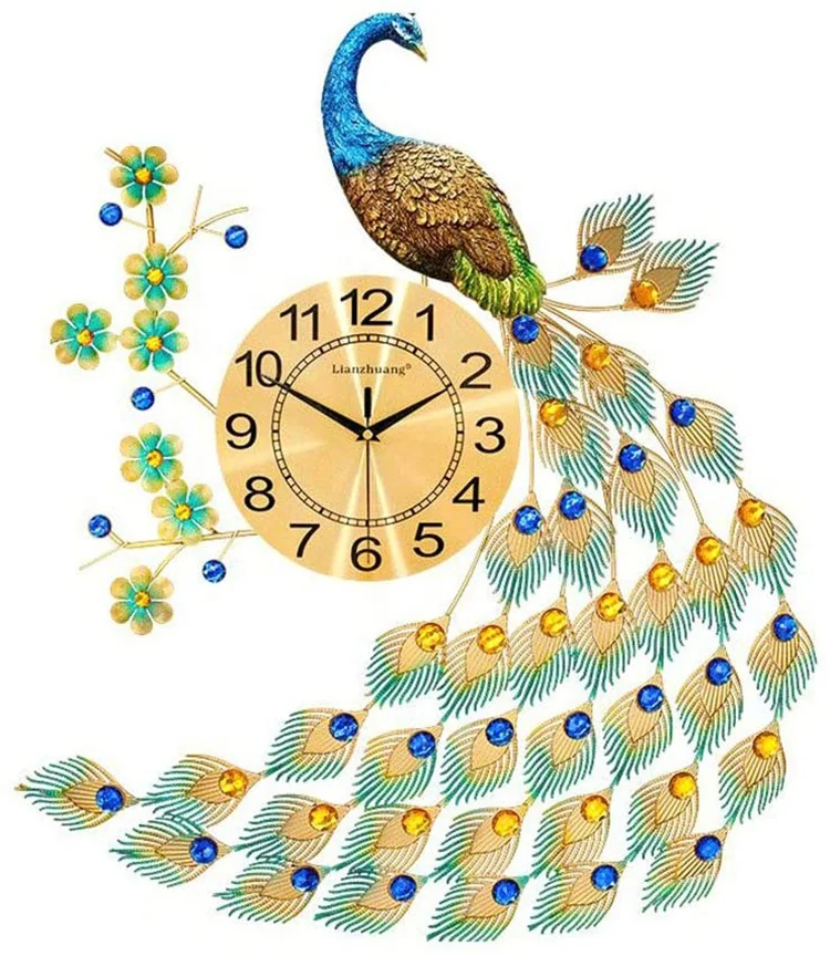 Peacock Wall-Mounted Clock for Bedroom Living Room Background