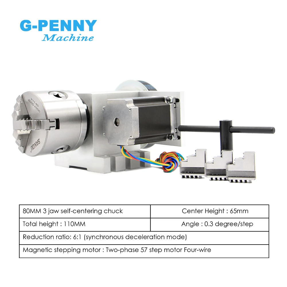 4th Axis 3/4Jaw 80mm NEMA23 dividing head/Rotation Axis/Aaxis kit