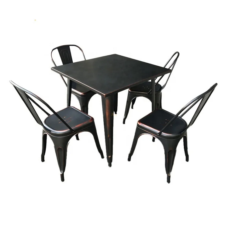 Industrial Style Restaurant furniture Outdoor Coffee Table Set Dinning Chair Stackable Metal Tables And Chairs For Restaurant