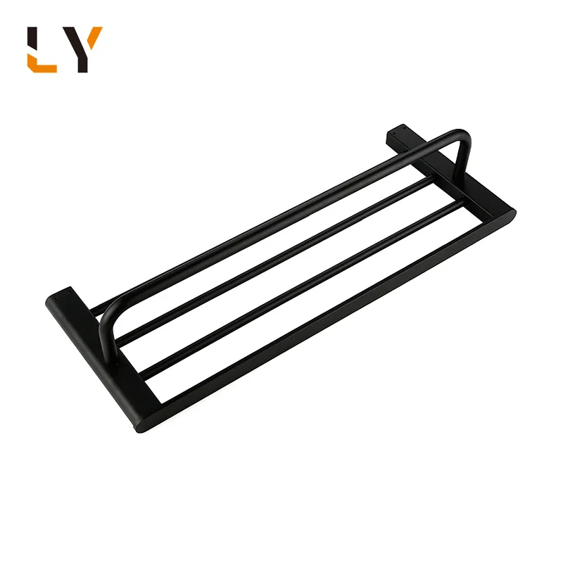304 Stainless Steel Anti-Rust Bathroom Clothes Towel Hanger Double Towel Shelf Black Towel Rack