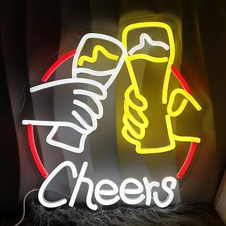 Burger Beer Hot Dog Chicken Cheers Neon Light Sign LED Light Wall Decor Gift for Bedroom Game Room Man Cave Bar Party