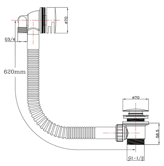 Brass bath waste mixer filler and overflow combination bathtub drain