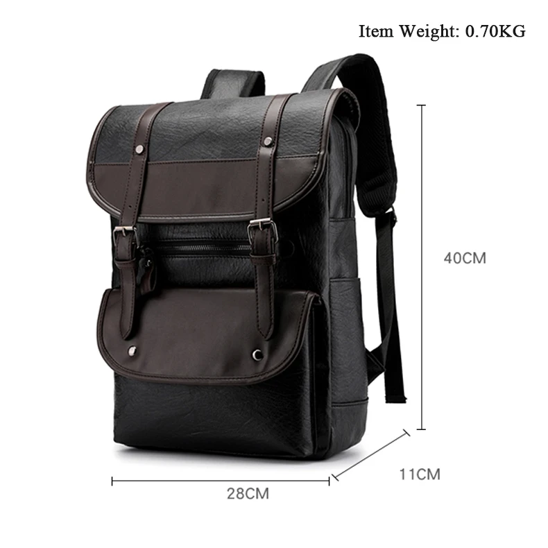 large capacity waterproof travel backpack computer laptop bags vintage casual PU leather backpack
