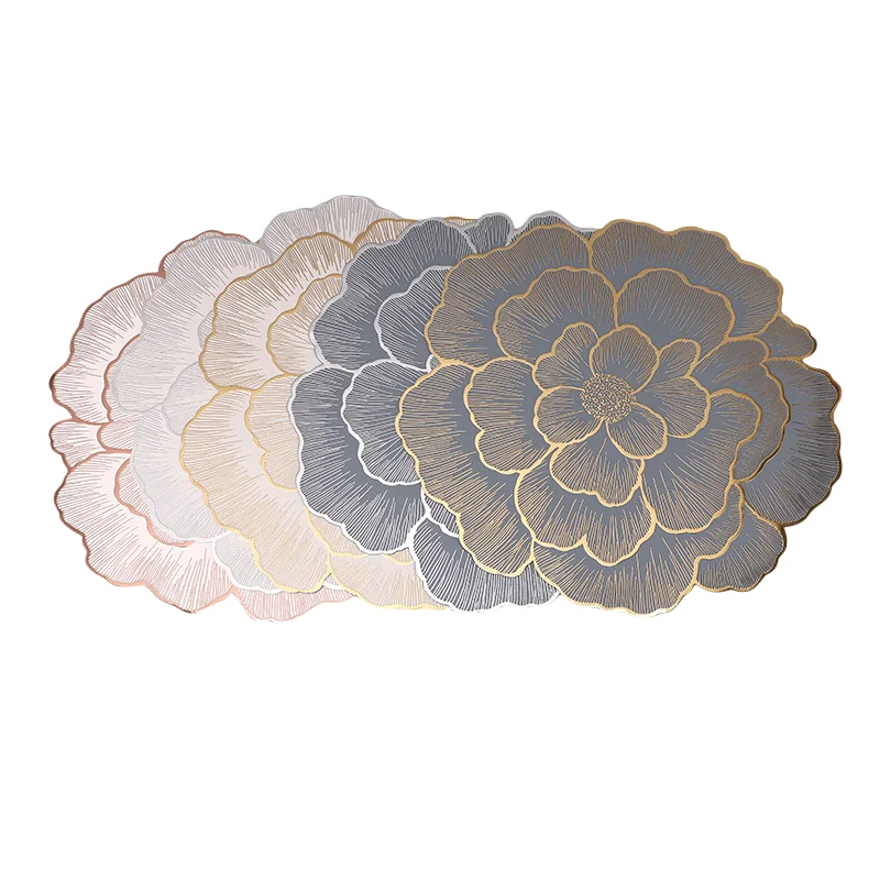 2024 Rose With Bottom PVC Placemat Non-Slip Coasters Flower Case Creative Decoration For Home Hotel Table
