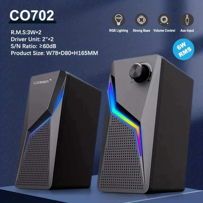 Rgb Desktop Speakers 2.0ch Stereo Pc Computer Gaming USB Powered RGB Wired 2.0 Stereo Gaming PC Speaker