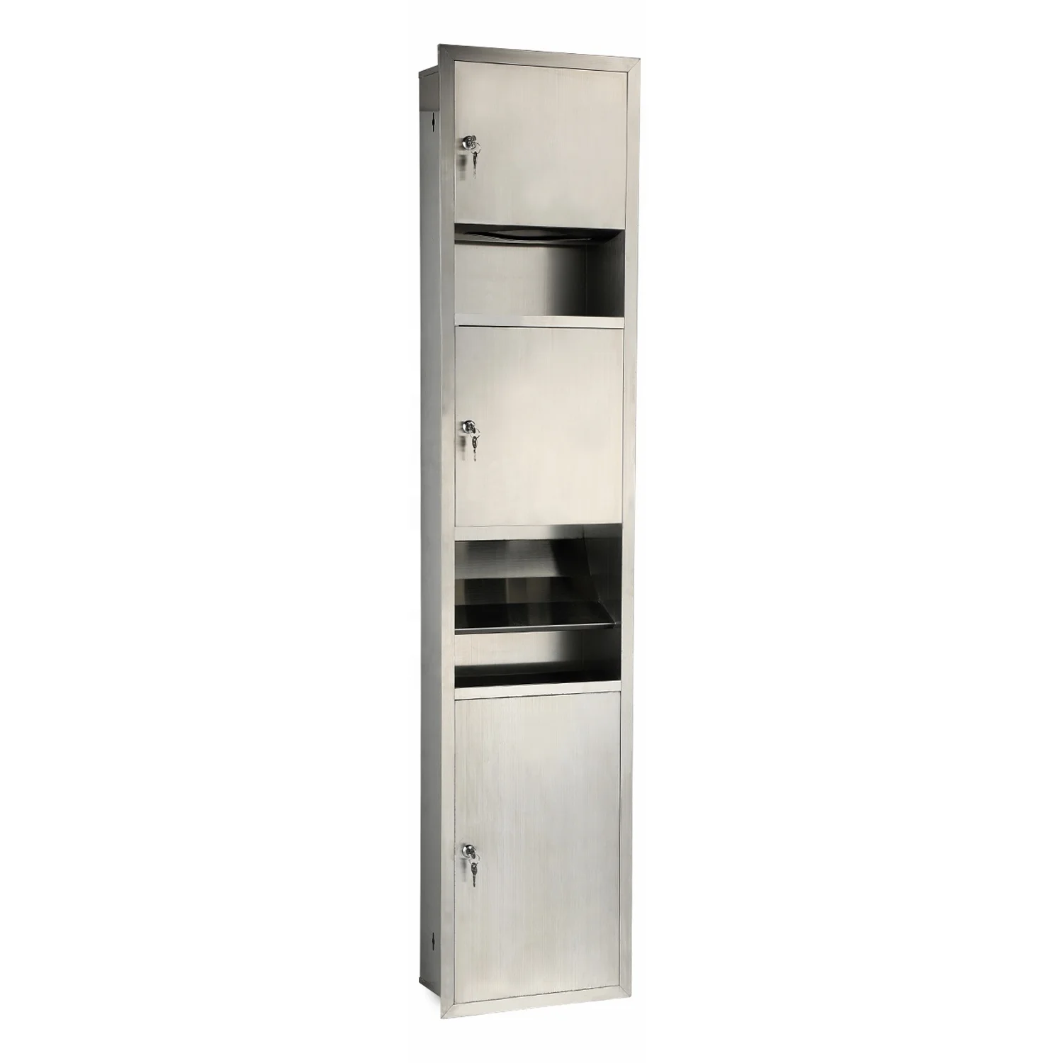 3 in 1 Stainless Steel 304 Multifunction Waste Bin Recessed Toilet Paper Towel Combination Unit For Public Toilet