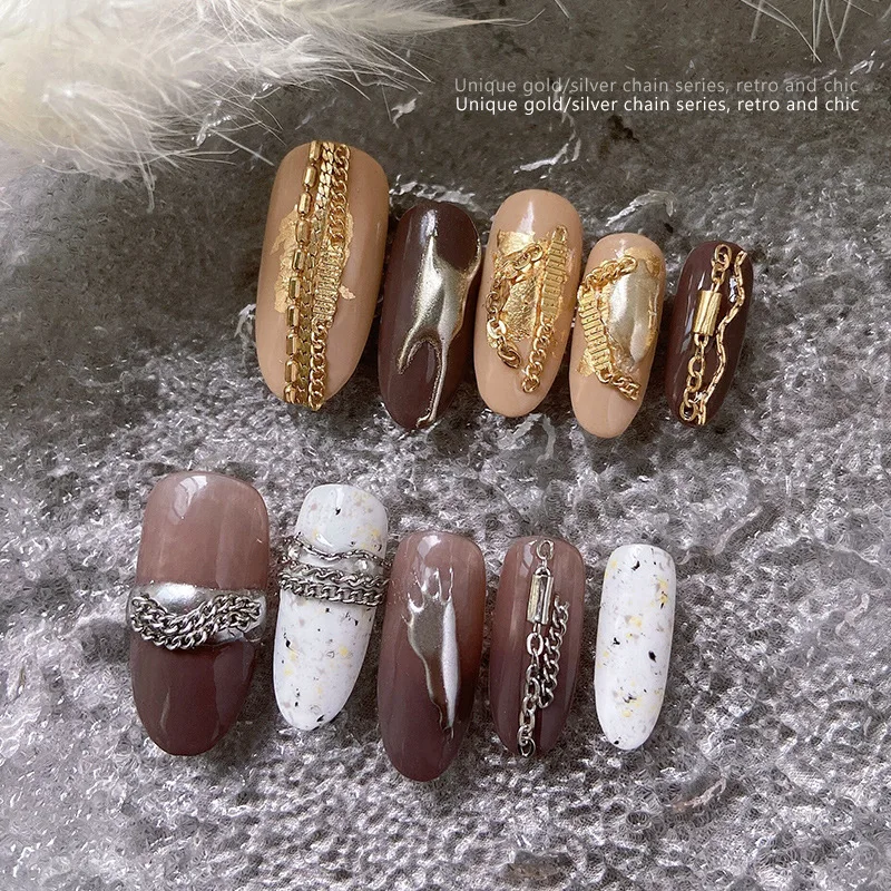 2022 Hotsale 3d Nail Charms Luxury Gold Silver Retro And Chic Metal Chain Nail Art Decoration Nail Accessories