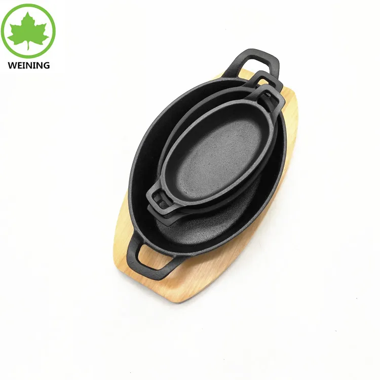 Cast Iron Mini Oval Serving Dish Pans with Wooden Base Mini Cast Fajitas Iron Small Iron Skillet Dishes