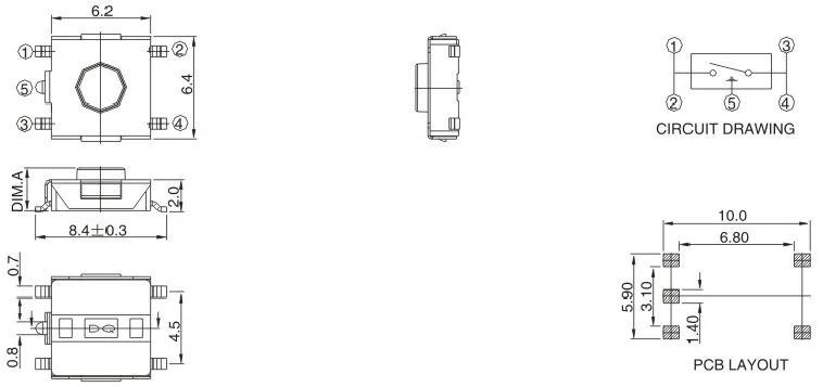 5 pin SMD tact switch for Equipment