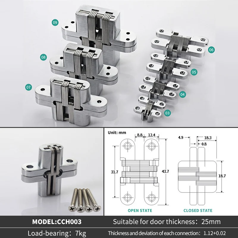 Adjust Zinc Alloy Concealed Gate Door Hinge Invisible Cross Hinge