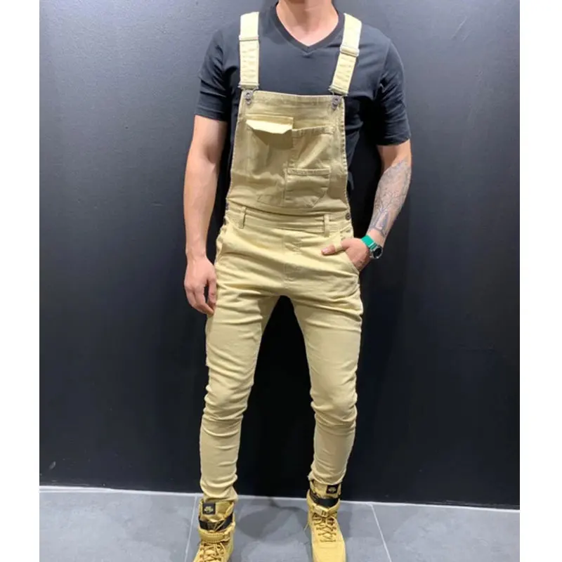Wholesale OEM fashion best quality men 100% cotton denim overall tapered leg jumpsuit