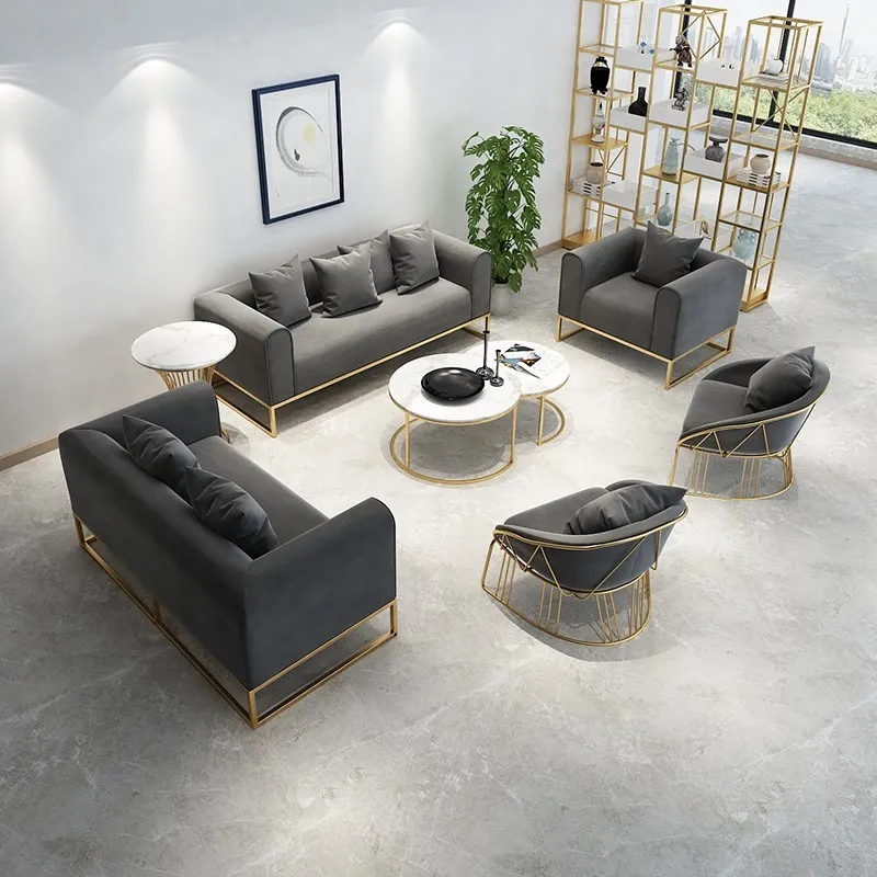 Nordic iron art office sofa tea table combination light luxury cloth art living room single chair sofa set furniture modern