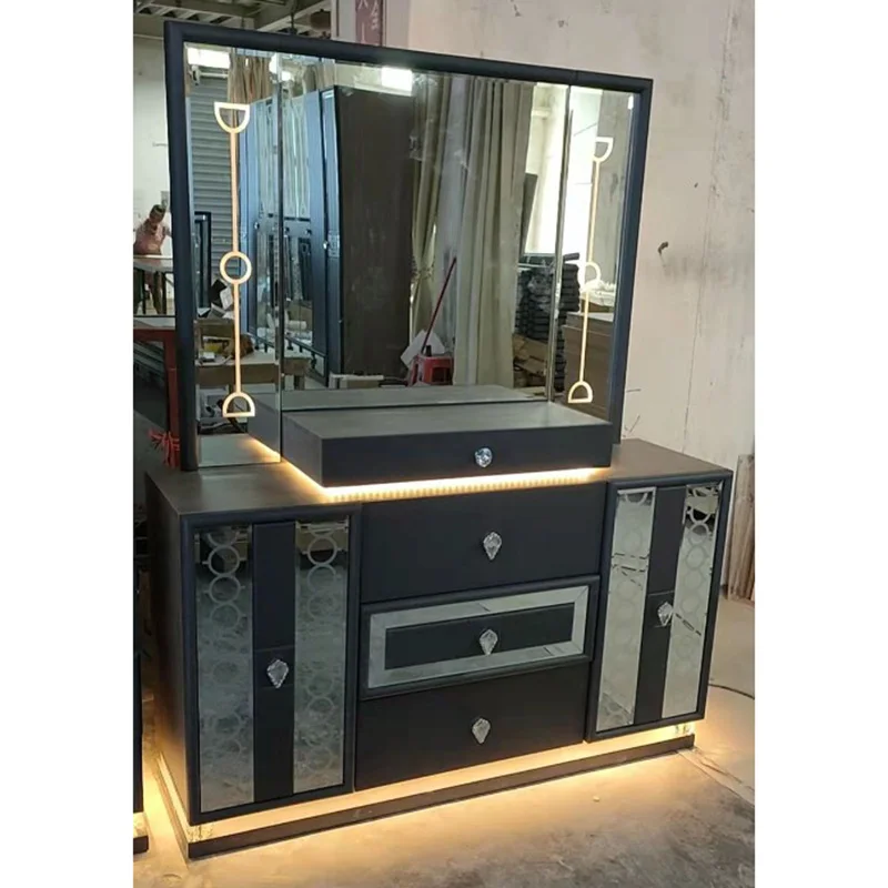 Factory Ready to Ship Home Furniture 6pcs Bedroom Set Bed Nightstand Wardrobe Dresser Chest of Drawer