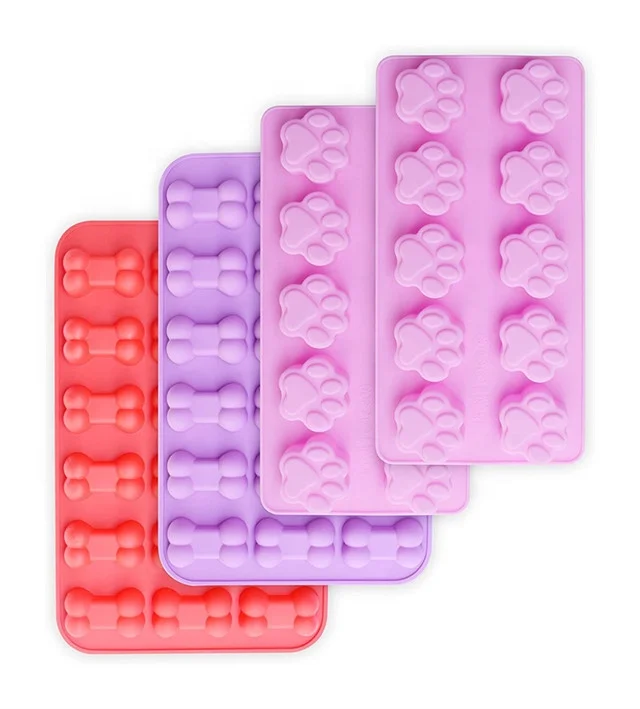 DLQ012 Silicone Molds Puppy Dog Paw and Bone Shaped Reusable Ice Candy Trays Chocolate Cookies Baking Pans