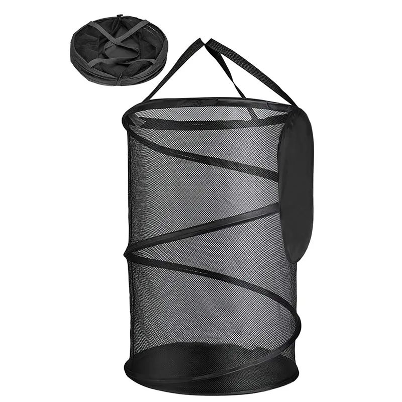 Portable mesh pop-up breathable foldable portable laundry basket dirty clothes basket with lid
