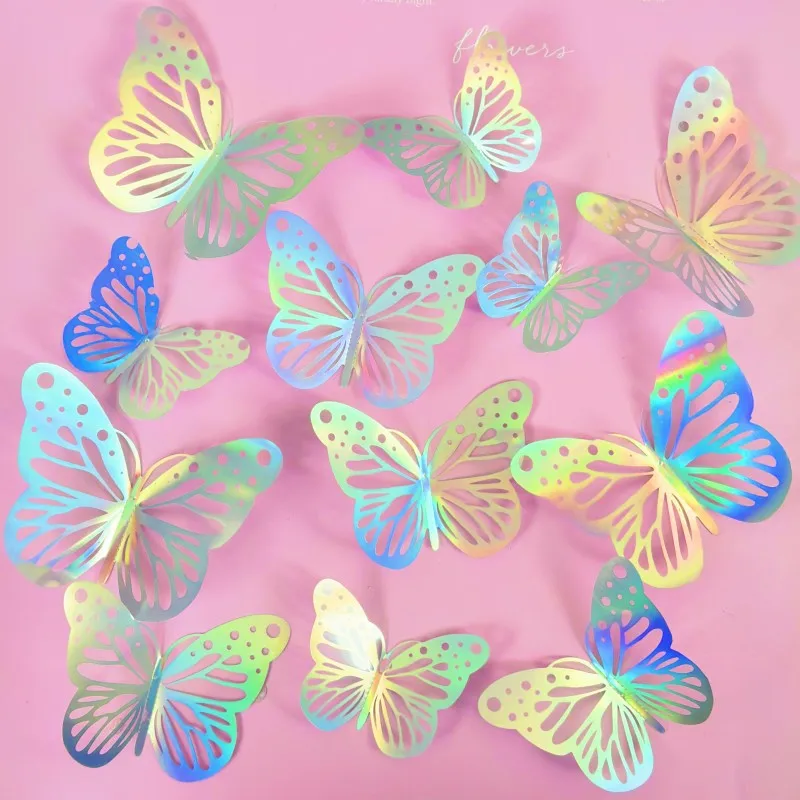 3d Fancy butterfly cake decorated with PVC plastic sheet Butterfly 12 pieces packed with party supplies butterfly cake topper
