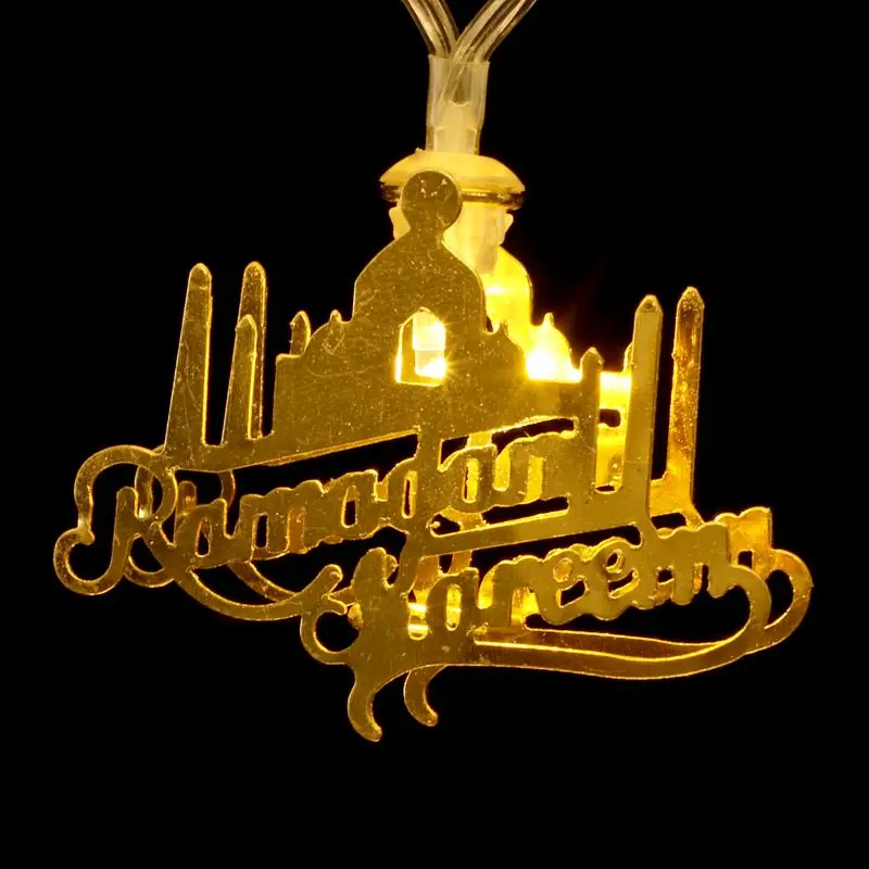 Battery USB Powered Led Metal Temple Eid Moon Wall String Lights Ramadan Kareem Decorations