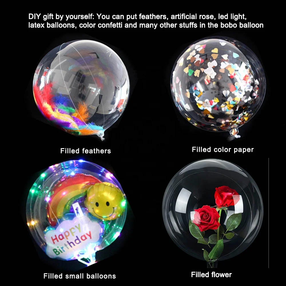 Custom Decorated Birthday Ballon Inflatable Transparent Latex White Handle Flashing Led Light Strip Balloon with Button Switches