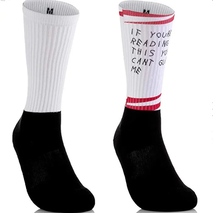 Black Red Blue Color Bottom Polyester Cotton White Socks, Sport Custom High Performance Sublimation Blank Socks