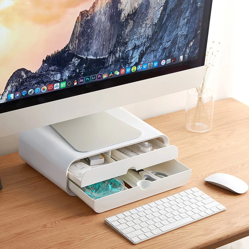 
Multifunctional 2 Colors Plastic Home Office Desk Organizer Cube Storage Shelf Computer Stand Storage Holders Racks With Drawer 