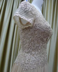 Lilac champagne mauve lace embroidered A-line chiffon Mother of The Bride Dresses with sleeves