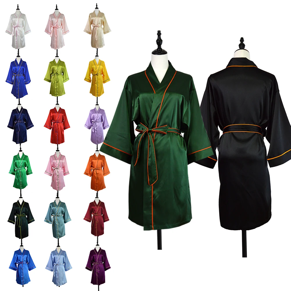 RTS Luxury 20 Colors Women Bride Bridesmaid Satin Robe with Piping Wedding Party Morning Dress Custom Support