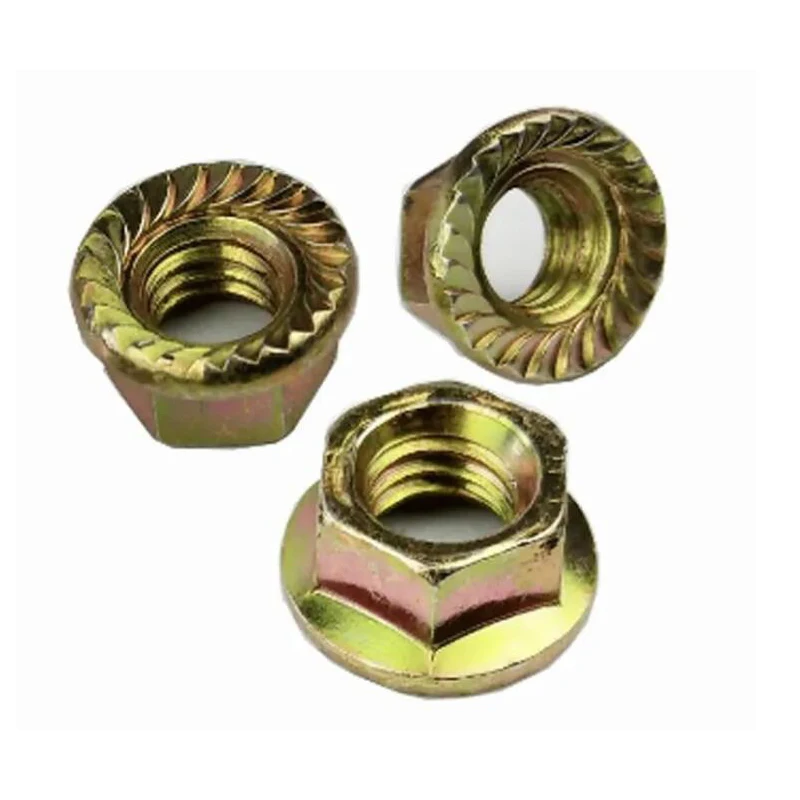 M8 M10 ASTM A325 A307 Gr2 Gr5 193 B7 углеродистая сталь сине-желто-белая оцинкованная зубчатая Шестигранная Фланцевая гайка DIN6923
