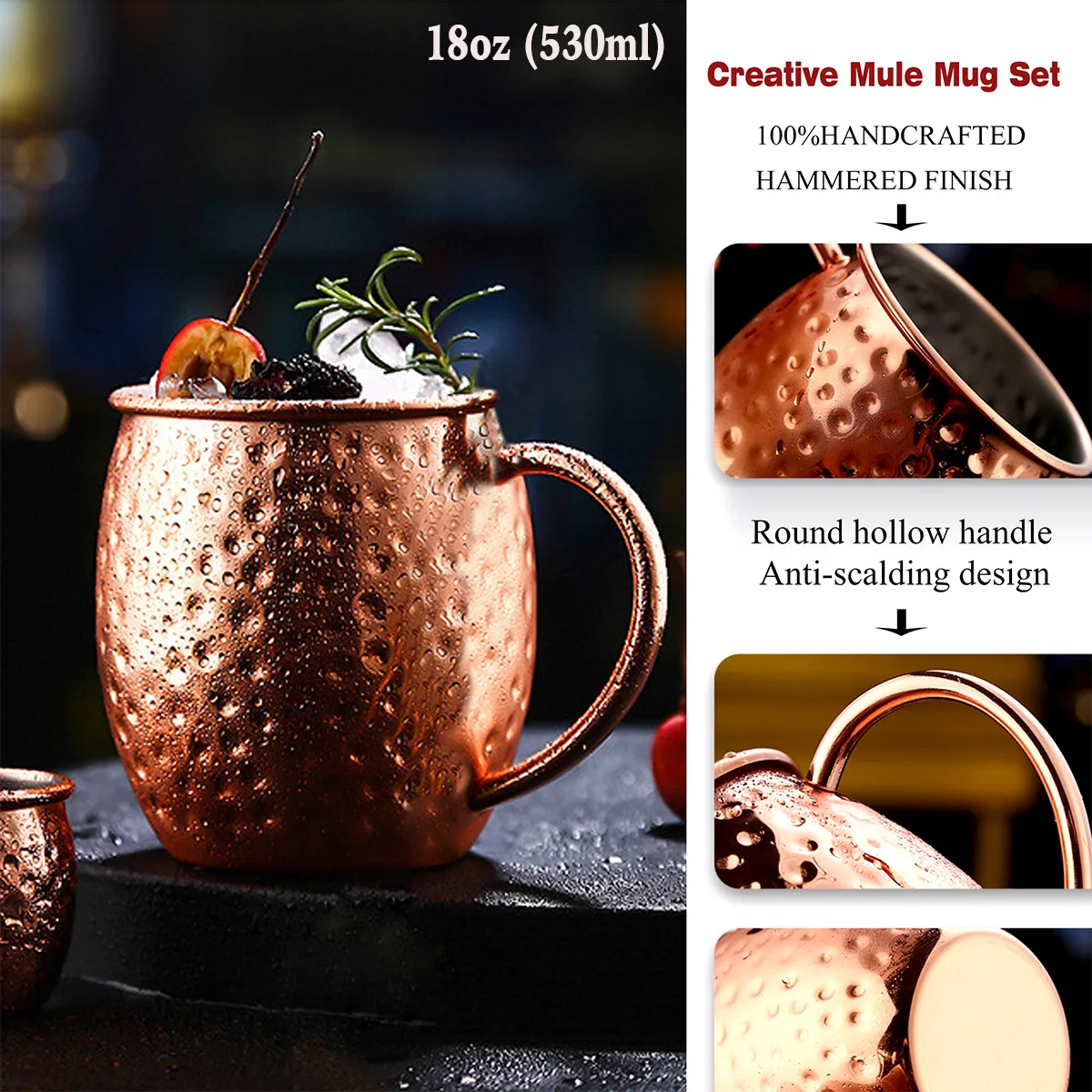 Amazon wholesale Moscow Mule Mugs Stainless Steel 18oz copper mug set for Christmas Gifts
