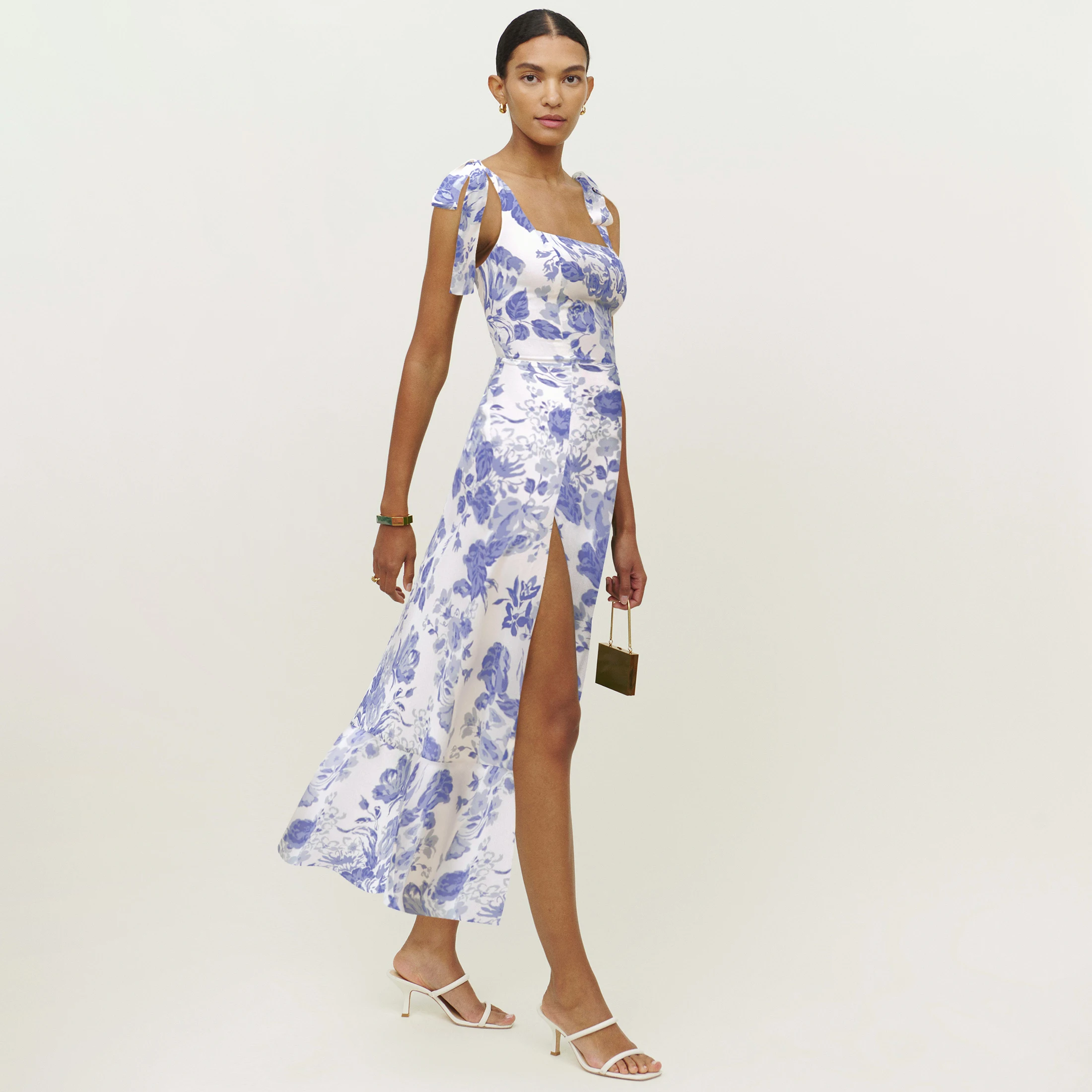 Sashes Bow Sexy Side Slit New Styles Long Dresses Women Lady Elegant Summer Dress 2023