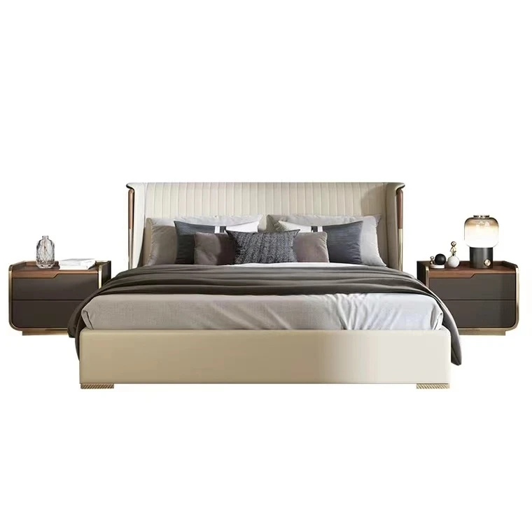 Italian designer custom light luxury cowhide luxury double bed head layer master bedroom soft bag modern simple king bed
