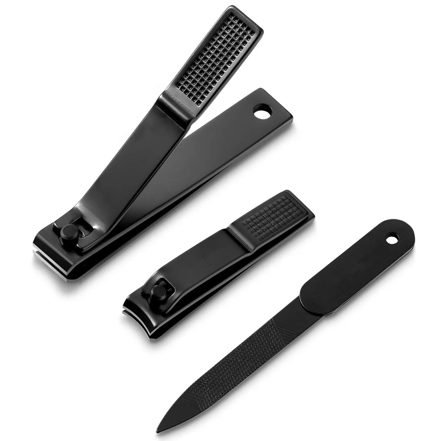Nail Clippers Set, Sharp Black Stainless Steel Fingernail & Toenail Cutter with Nail File