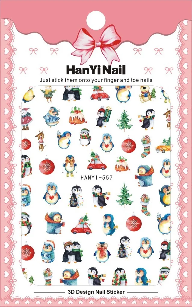 HANYI 554-577 New Design Nail Manicures Decals 3D Art Christmas snow santa Nail Art sticker for nail