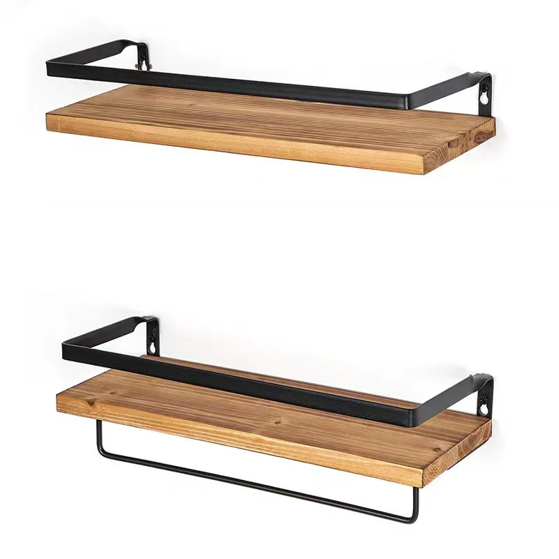 HOMEFURNISHING Floating Shelves Wall Shelf with Towel Bar for Bathroom/Kitchen/Bedroom/Living Room Brick Red