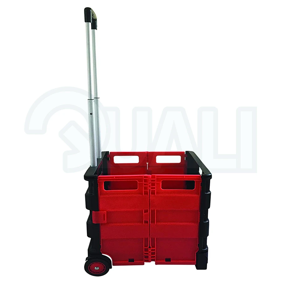 Quali New Handcart Shopping Trolley Wheel Box with Lid Collapsible plastic picnic camping basket