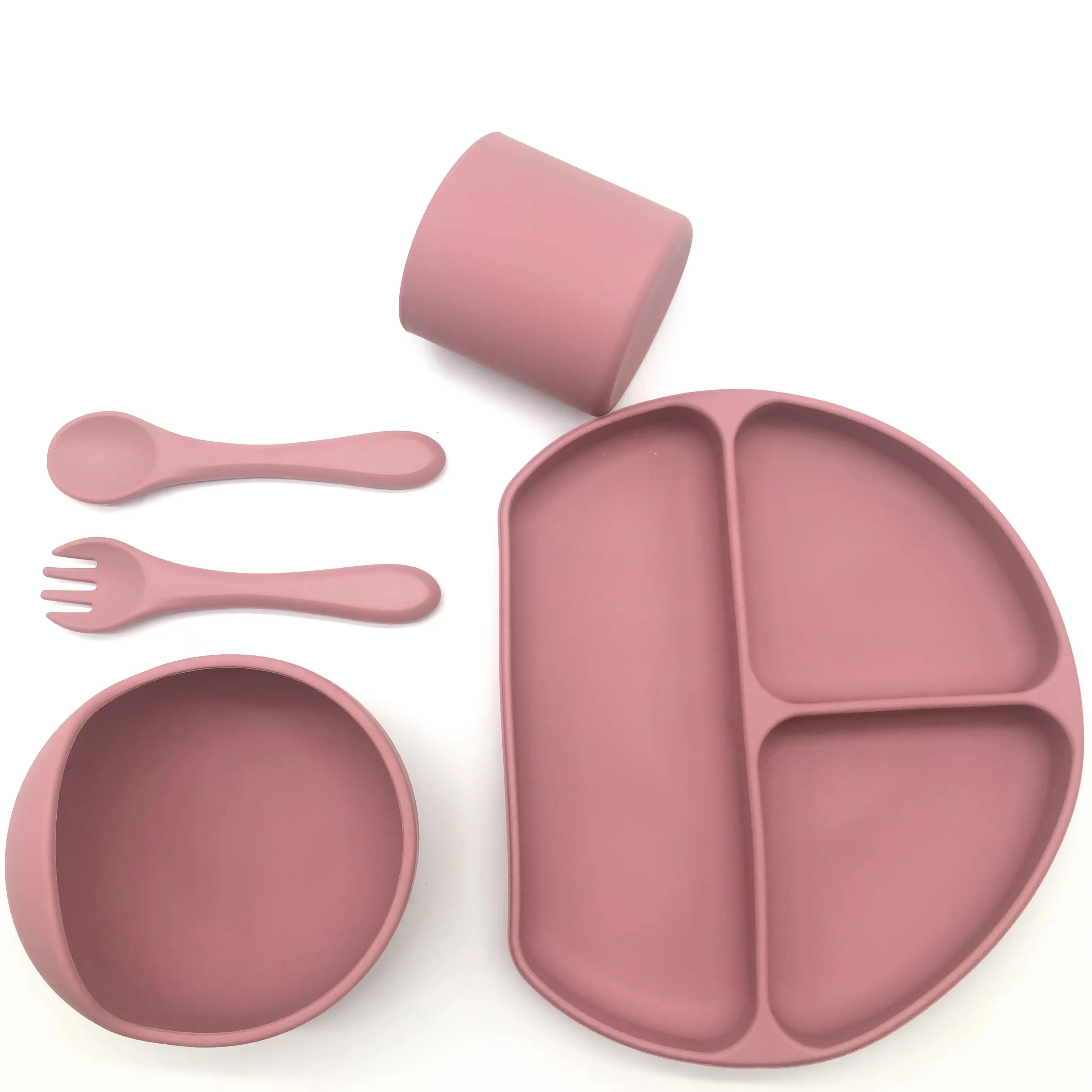 Weaning Feeding Supplies Toddler Waterproof Bib Silicone Plate Spoon And Bowl Bpa Free Silicone Baby Feeding Set