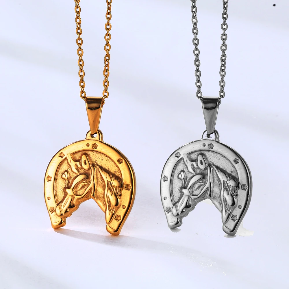 Tarnish Free Animal Tiger Pendant 18k Gold Plated Stainless Steel Playing Card Pendant Rose Flower Waterproof Horse Necklace