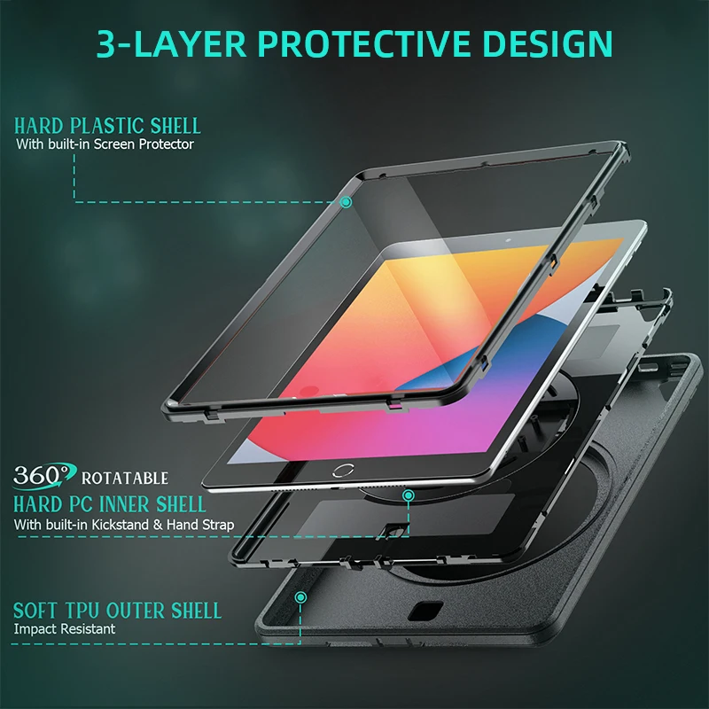 For Amazon Fire hd 8 Shockproof Rugged Case With Screen Protector Shoulder Strap For Amazon Kindle Fire HD8 Plus 2020