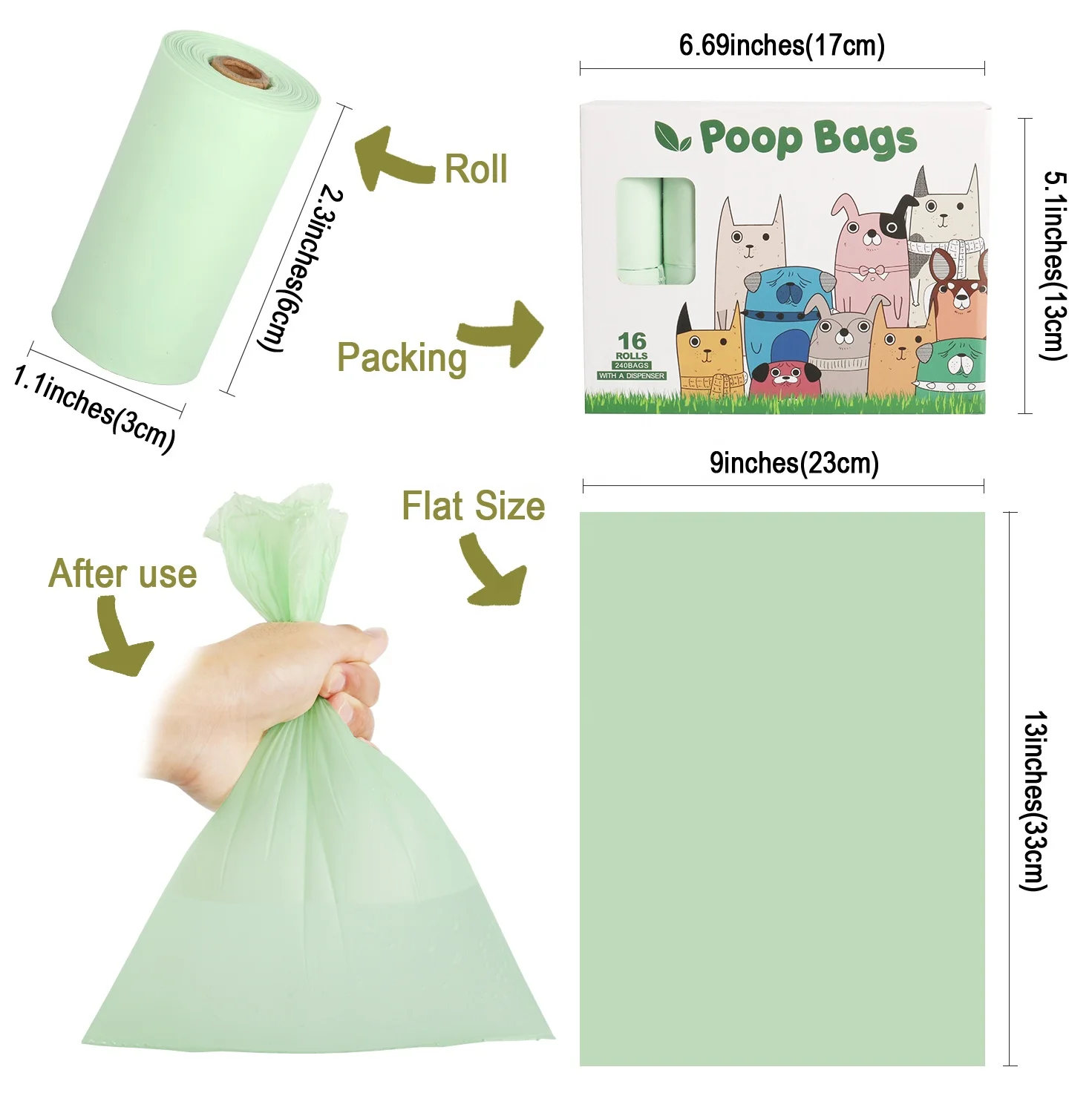 
100% biodegradable Private label pet products poop dog bag waste compostable dog waste bag 
