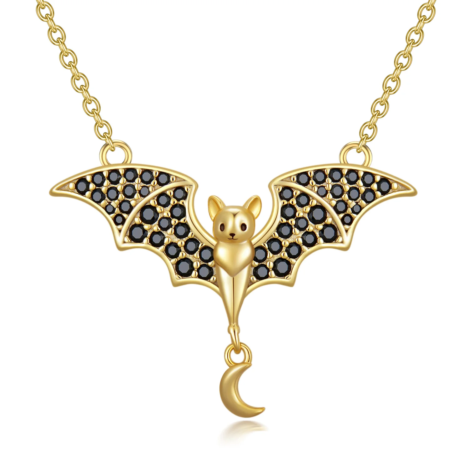 Slovehoony S925 Sterling Silver Bat Necklace For Women Golden Flying Bat Halloween Pendant Gold Necklace Chain 18k For Teen Girl