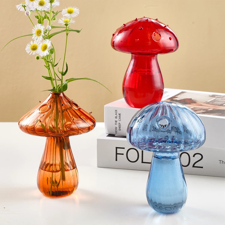 Small Mushroom Glass Flower Vase Cute Glass Single Flower Hydroponic Plant Vase
