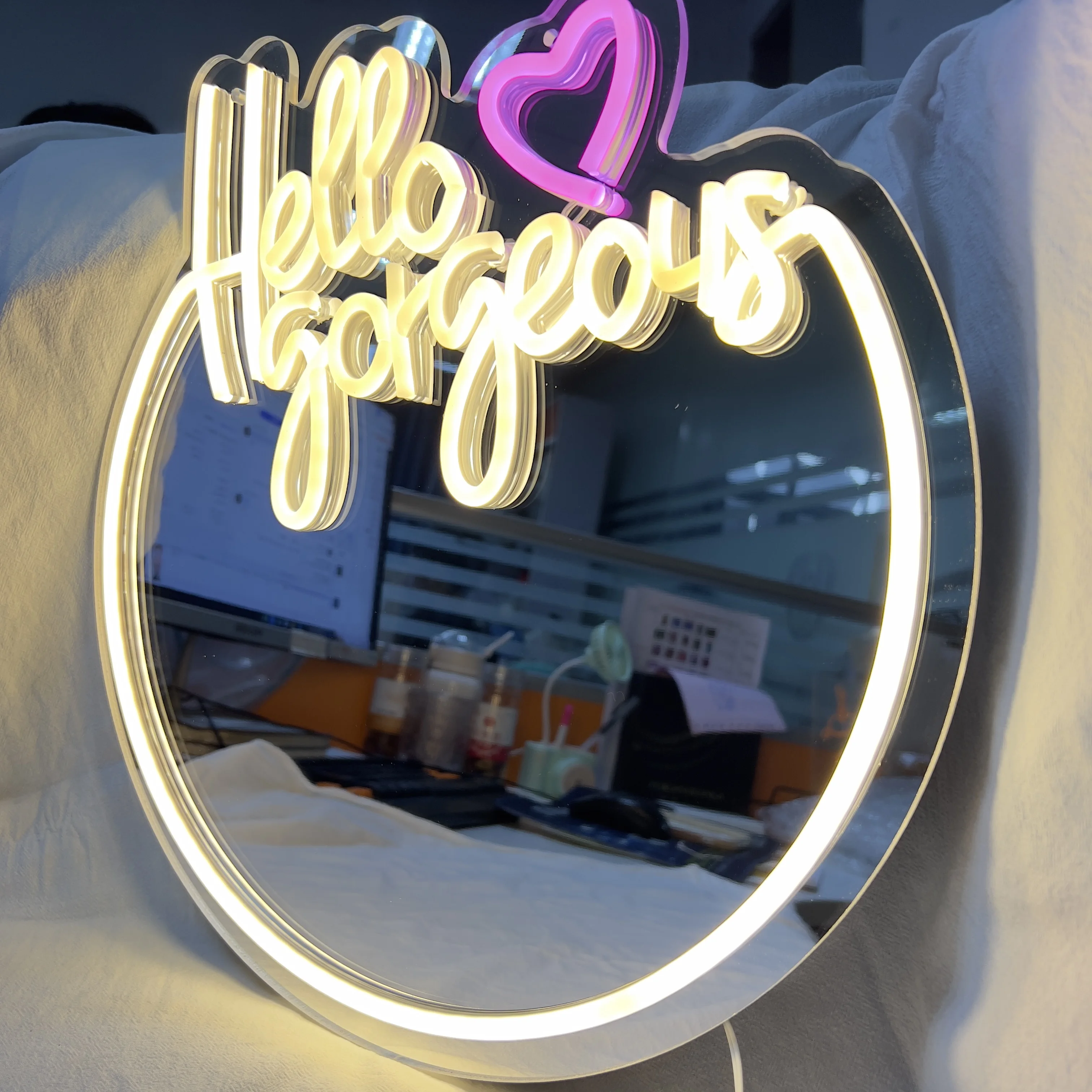 Hello Gorgeous Neon Mirror Sign Custom Acrylic Mirror Lamp Wall-Mounted Led Neon Night Light