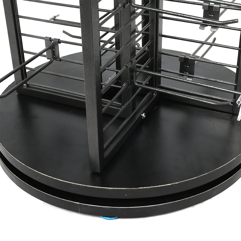 Free-standing 4 Sided Metal Spinner Rack with Wire Hooks, Rotating Goods Display Stand for Supermarket