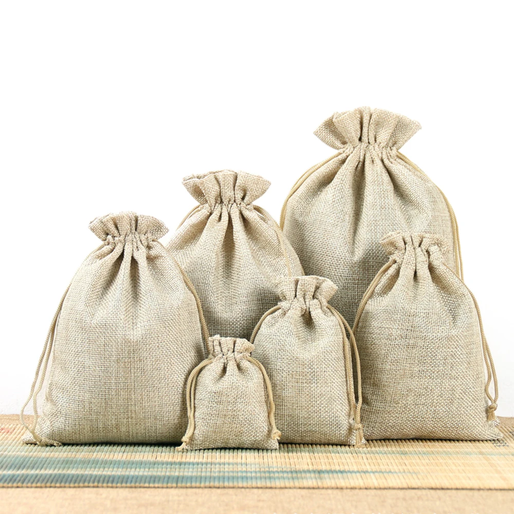 custom printing logo burlap bag food grade packaging jute drawstring bag nature color CMYK for dry food weeds coffee bean