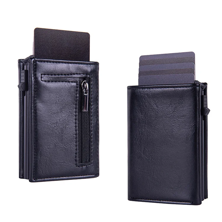 Zipper Coin Pocket Wallet And Card Holder Pu Leather Credit Card Wallet Pop Up Card Holder