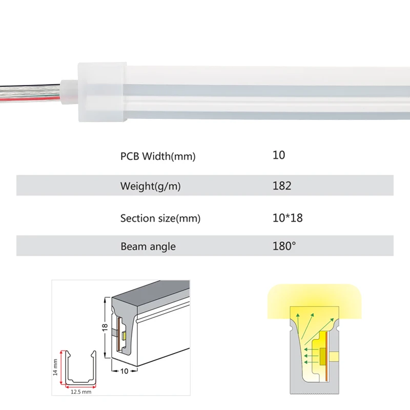 Factory price Neon Strip Light 10*18mm Size IP68 60leds/M Neon Tube For  Building Lighting