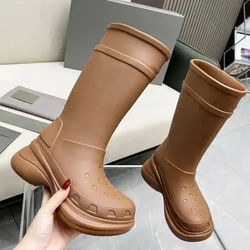 Size35-45 Fashion Flat Fashion Platform Knee High Boots For Women Designer Heel Increasing Jelly Color Rain Croc Boots For Women
